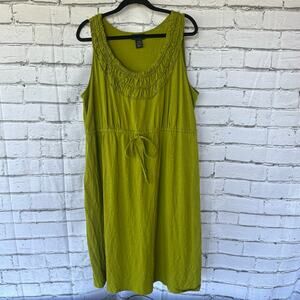 Preowned Lane Bryant Pea Green Drawstring  Waist Sundress Ruffled Neckline 18/20
